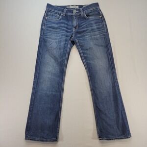 BKE Jeans Men 30x29 Blue Carter Straight Leg Medium Wash Thick Stitch Denim